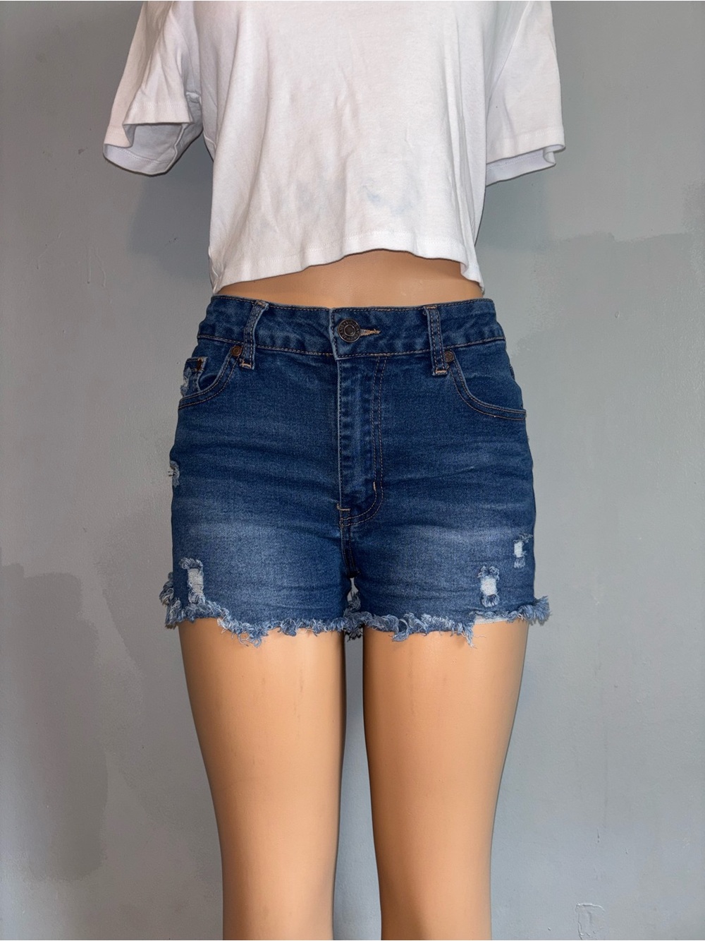 VIP Dark Blue Distressed Denim Cutoff Shorts